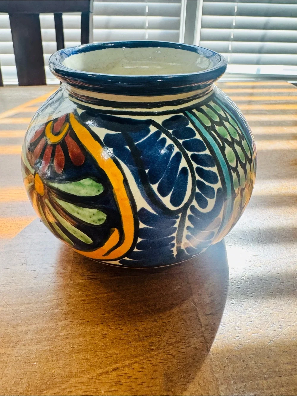 Mexican Folk Art Hand-painted Terracotta Small Vase-Mexico